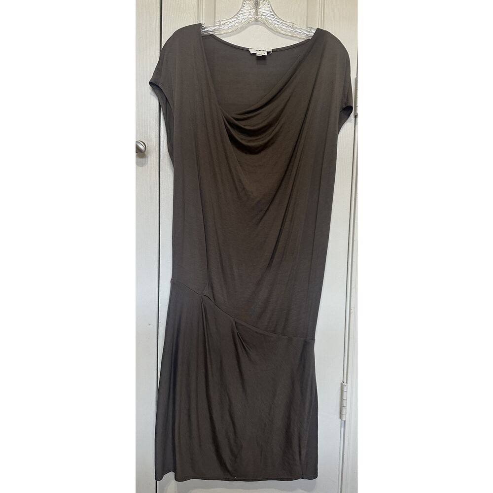 Helmut Lang Greige Grey Taupe Viscose Silk Jersey Draped Dress size Small
